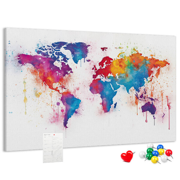 Tablero de anuncios mapa del mundo en acuarela a color