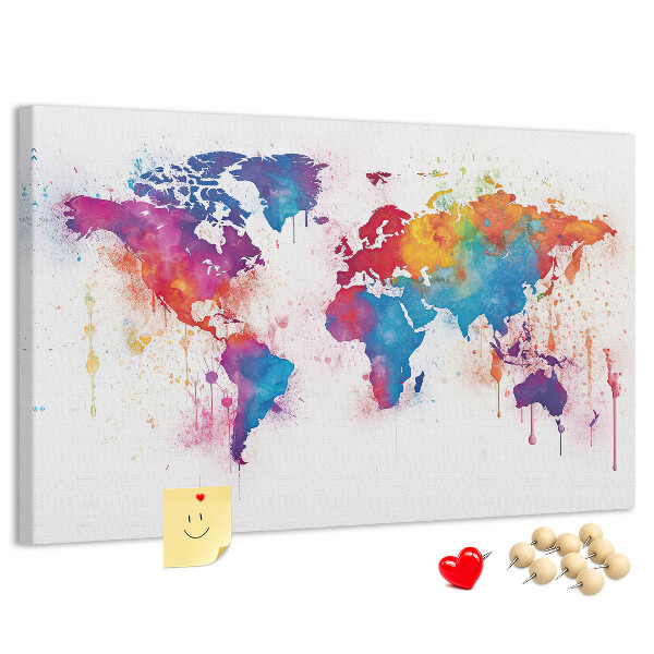 Tablero de anuncios mapa del mundo en acuarela a color