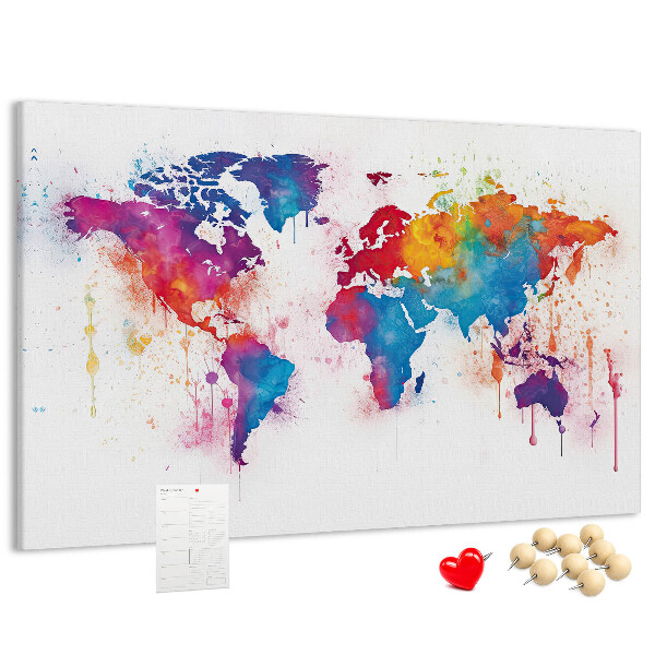 Tablero de anuncios mapa del mundo en acuarela a color