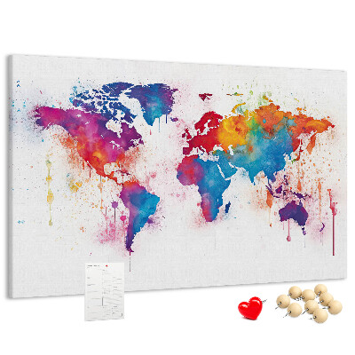 Tablero de anuncios mapa del mundo en acuarela a color