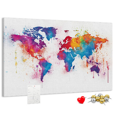 Tablero de anuncios mapa del mundo en acuarela a color