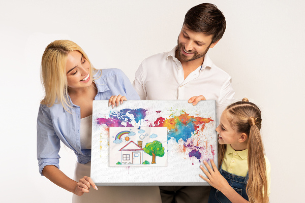 Tablero de anuncios mapa del mundo en acuarela a color