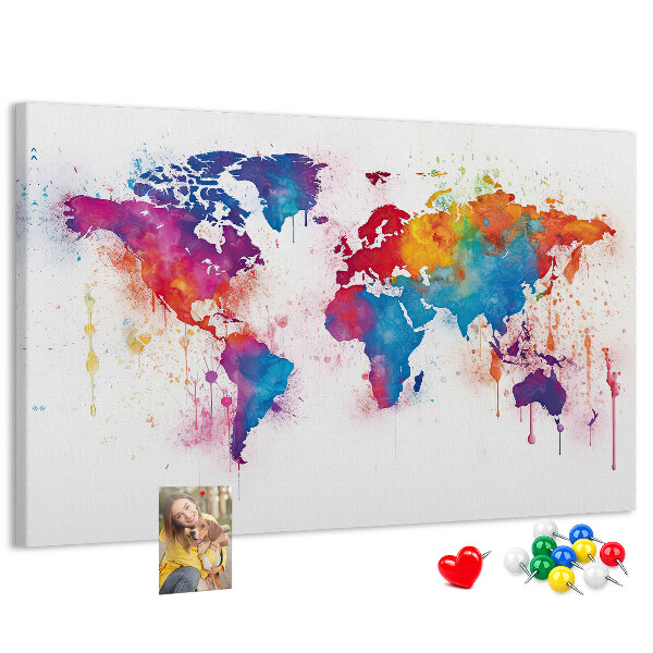 Tablero de anuncios mapa del mundo en acuarela a color