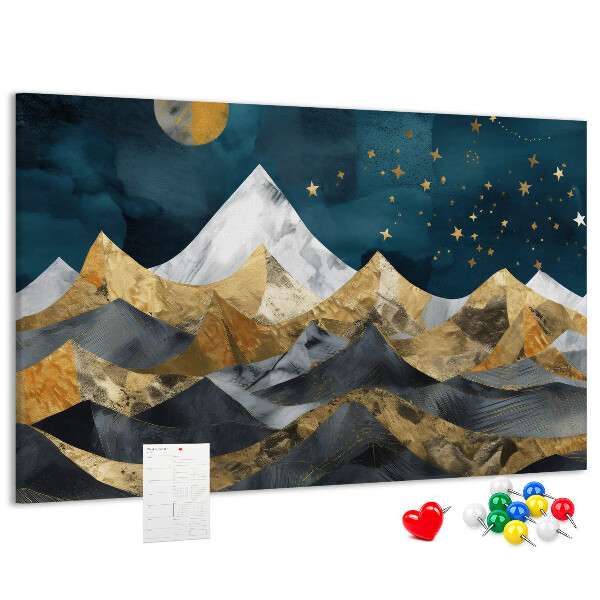 Tablero de corcho decorado diseño de montañas doradas bajo el cielo nocturno