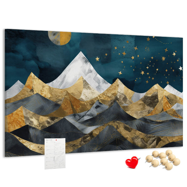 Tablero de corcho decorado diseño de montañas doradas bajo el cielo nocturno