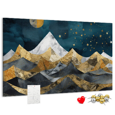Tablero de corcho decorado diseño de montañas doradas bajo el cielo nocturno