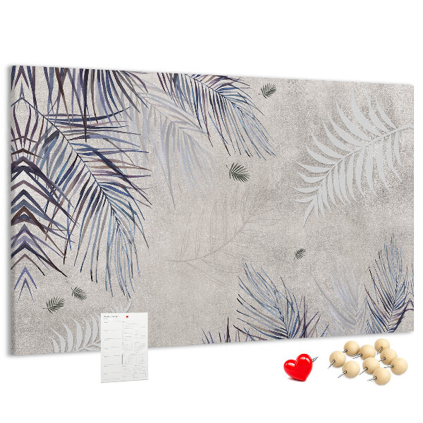 Tablero de anuncios hojas delicadas sobre fondo gris