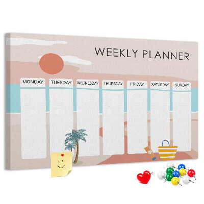 Pizarra de corcho Agenda semanal con temática veraniega de playa.