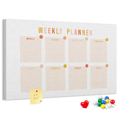 Tablero de corcho decorado Planificador semanal en colores pastel.