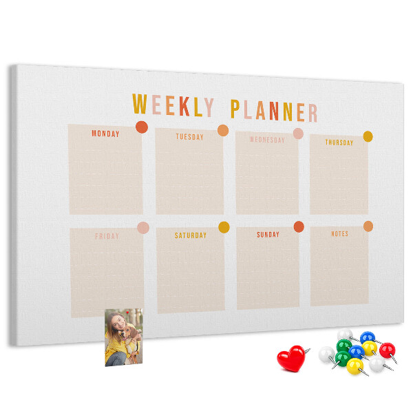 Tablero de corcho decorado planificador semanal en colores pastel