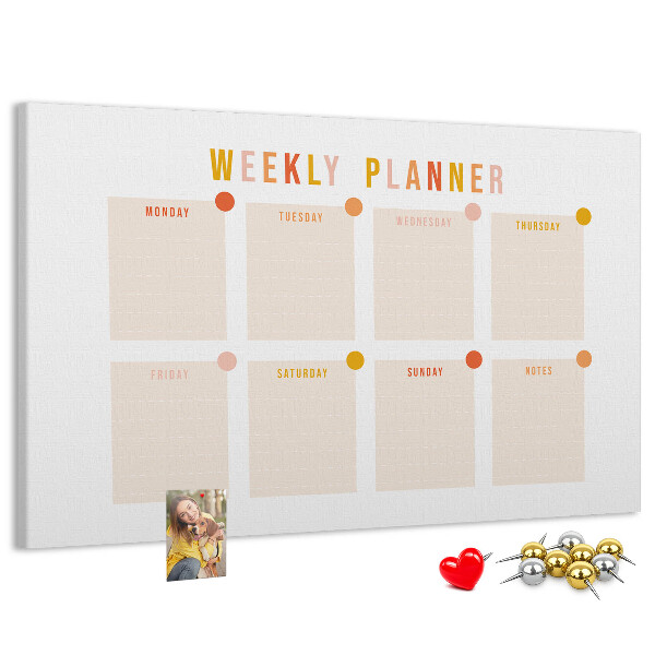 Tablero de corcho decorado planificador semanal en colores pastel