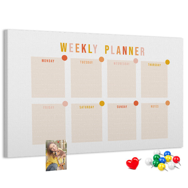 Tablero de corcho decorado planificador semanal en colores pastel