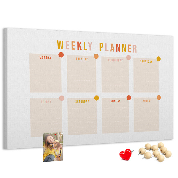 Tablero de corcho decorado planificador semanal en colores pastel