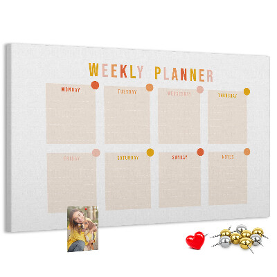 Tablero de corcho decorado planificador semanal en colores pastel