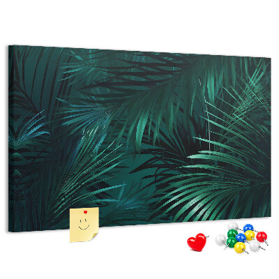 Tablero de anuncios diseño de hojas tropicales en tonos verdes