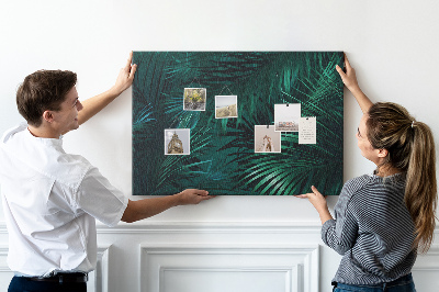 Tablero de anuncios diseño de hojas tropicales en tonos verdes