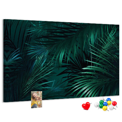 Tablero de anuncios diseño de hojas tropicales en tonos verdes