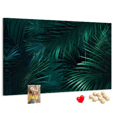 Tablero de anuncios diseño de hojas tropicales en tonos verdes