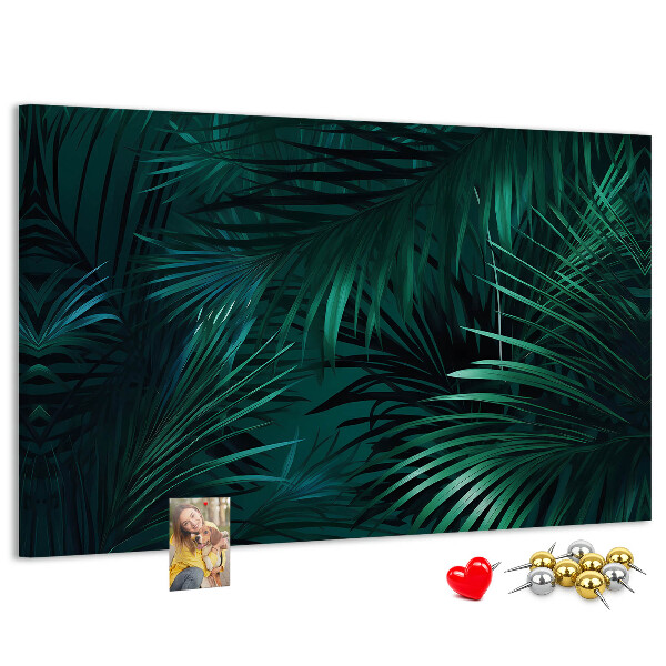 Tablero de anuncios diseño de hojas tropicales en tonos verdes