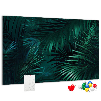 Tablero de anuncios diseño de hojas tropicales en tonos verdes