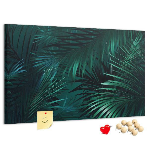 Tablero de anuncios diseño de hojas tropicales en tonos verdes