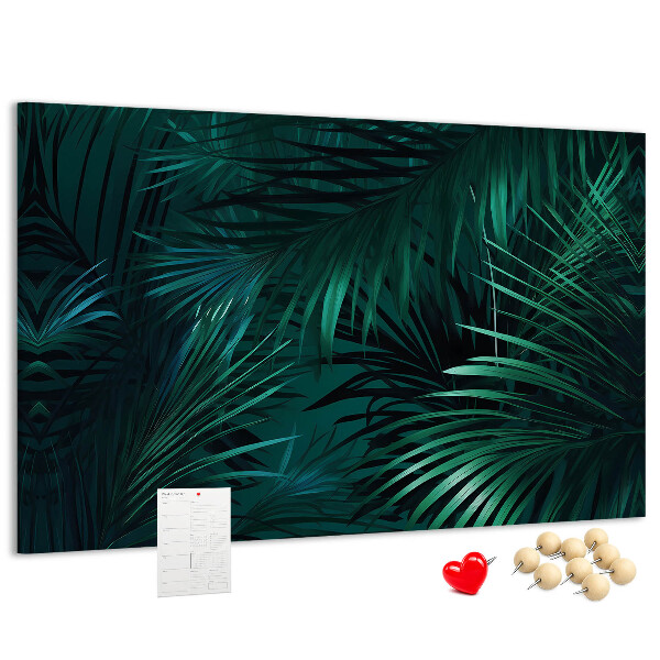 Tablero de anuncios diseño de hojas tropicales en tonos verdes
