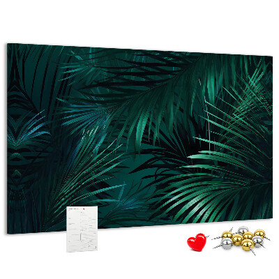 Tablero de anuncios diseño de hojas tropicales en tonos verdes