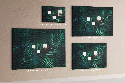 Tablero de anuncios diseño de hojas tropicales en tonos verdes