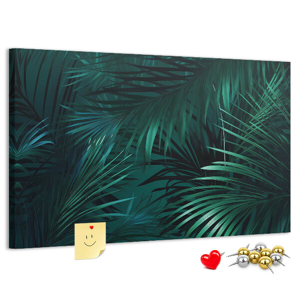 Tablero de anuncios diseño de hojas tropicales en tonos verdes