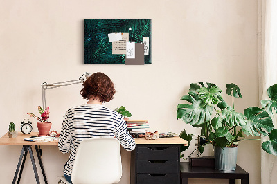Tablero de anuncios diseño de hojas tropicales en tonos verdes
