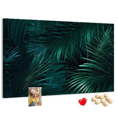 Tablero de anuncios diseño de hojas tropicales en tonos verdes