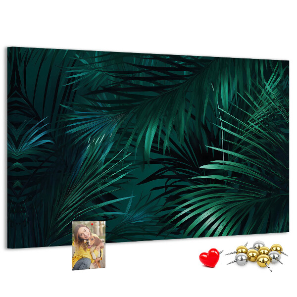 Tablero de anuncios diseño de hojas tropicales en tonos verdes