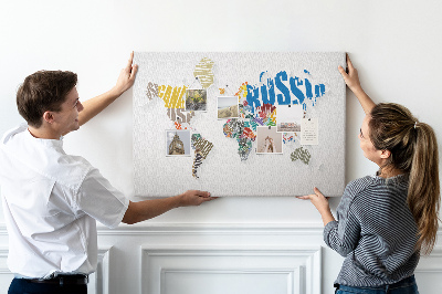 Tablero de anuncios mapa mundial colorido con nombres de países