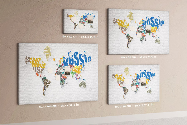 Tablero de anuncios mapa mundial colorido con nombres de países
