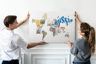Tablero de corcho decorativo mapa del mundo con nombres de países