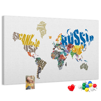 Tablero de corcho decorativo mapa del mundo con nombres de países