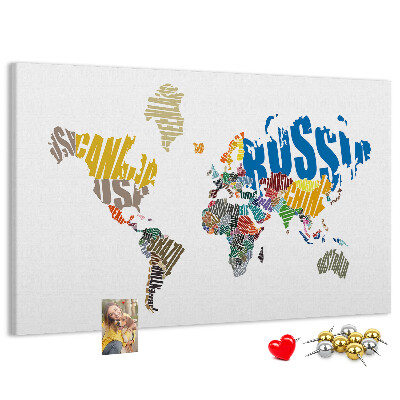 Tablero de corcho decorativo mapa del mundo con nombres de países