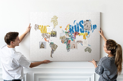 Tablero de corcho decorativo mapa del mundo con nombres de países
