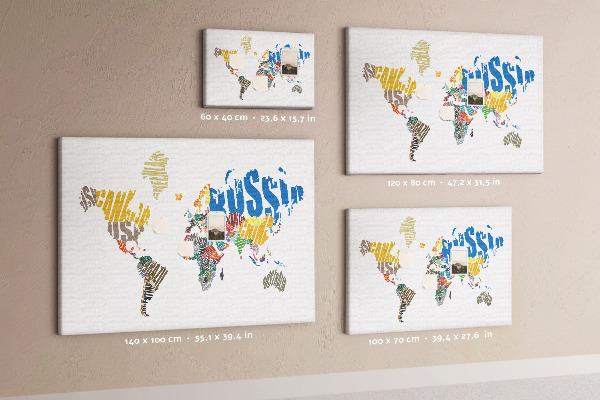 Tablero de corcho decorativo mapa del mundo con nombres de países