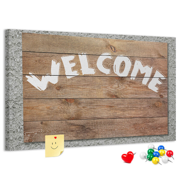 Tablero de corcho decorativo tablero de bienvenida de madera con inscripción