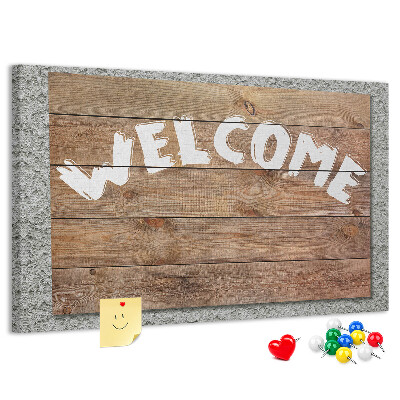 Tablero de corcho decorativo tablero de bienvenida de madera con inscripción