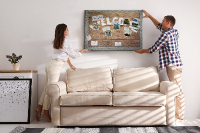Tablero de corcho decorativo tablero de bienvenida de madera con inscripción