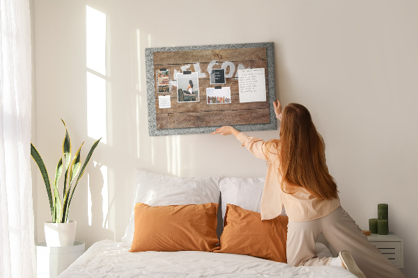 Tablero de corcho decorativo tablero de bienvenida de madera con inscripción