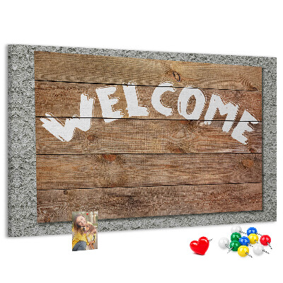 Tablero de corcho decorativo tablero de bienvenida de madera con inscripción