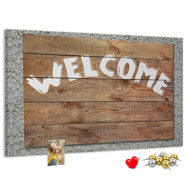 Tablero de corcho decorativo tablero de bienvenida de madera con inscripción