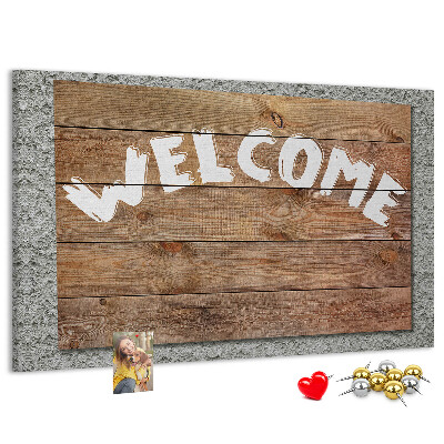 Tablero de corcho decorativo tablero de bienvenida de madera con inscripción