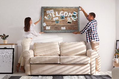 Tablero de corcho decorativo tablero de bienvenida de madera con inscripción