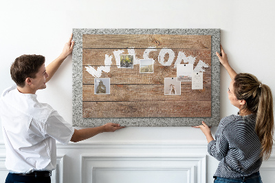 Tablero de corcho decorativo tablero de bienvenida de madera con inscripción
