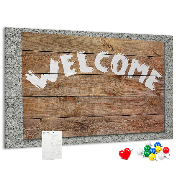 Tablero de corcho decorativo tablero de bienvenida de madera con inscripción
