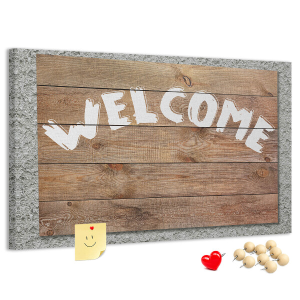 Tablero de corcho decorativo tablero de bienvenida de madera con inscripción